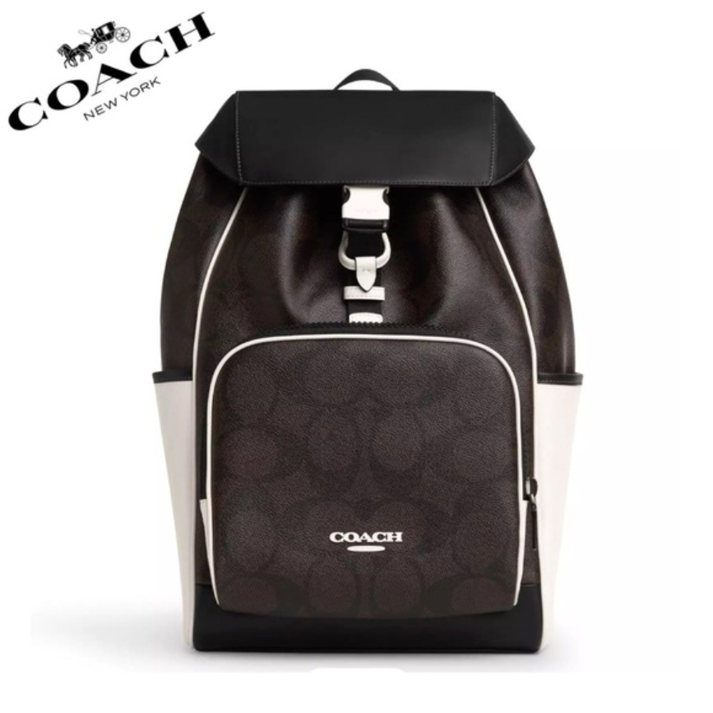 NWT COACH Racer Backpack In Blocked‎ Signature Canvas
